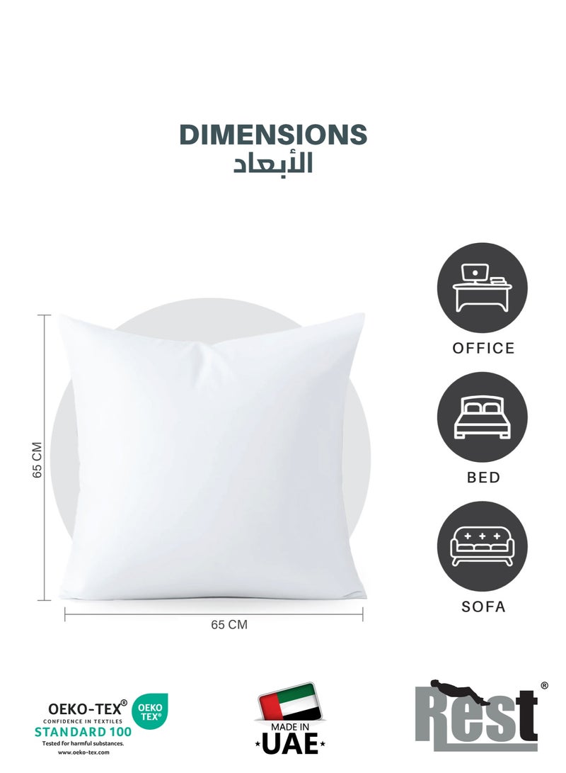 REST Bedding Throw Pillows Insert Cushion Filler Outer Cover Non Woven Hollowfiber Filling 850 gm Ultra Soft Fiber Size 65x65cm , 25x25inch Cushion Inserts Home Decor  White (Pack of 2) - Image 3